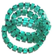 50 6x6mm Teal Crackle Cube Beads